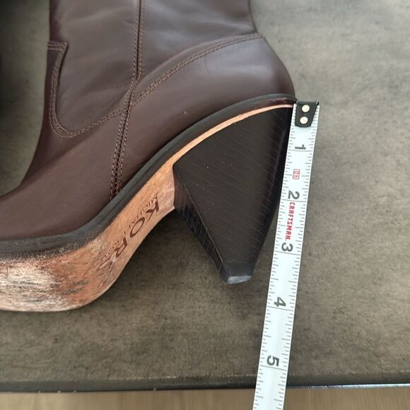 KORS Michael Kors Dark Brown Leather Mid Calf Heeled Boots Pull On Women’s Sz 6M - Picture 6 of 16